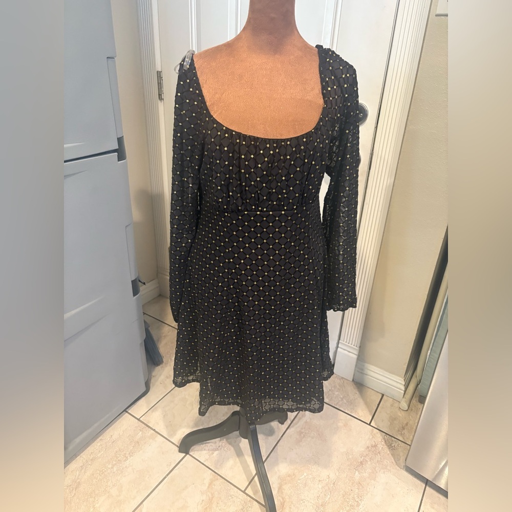 Lily Rose Black Dress with Gold Dots